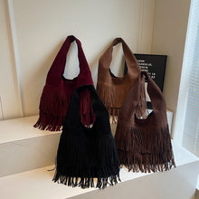 Load image into Gallery viewer, Retro Tassel Bucket Bag for Women – PU Leather Shoulder Bag with Suede Lining