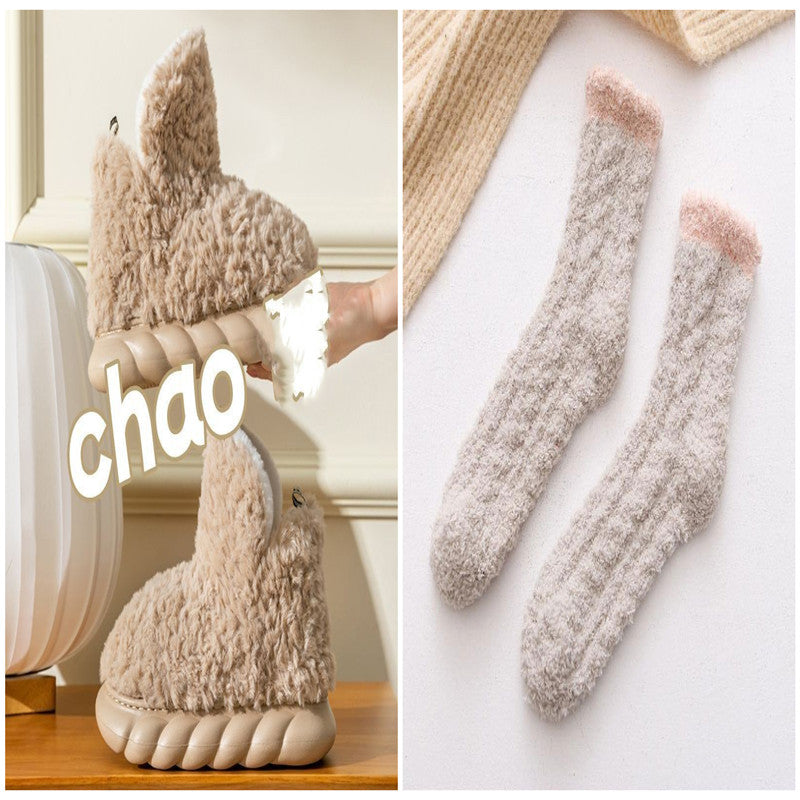 Unisex Waterproof Heeled Plush Cotton Slippers | Indoor Outdoor EVA Sole
