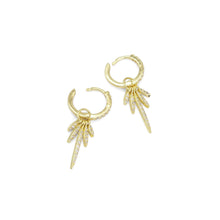 Load image into Gallery viewer, CZ Gold Silver Dangle spike Leaf  Earrings, Sku#A147