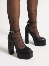 Load image into Gallery viewer, Women's Pointed-Toe Chunky Heel Buckle Pumps | Mid-Cut High Heels