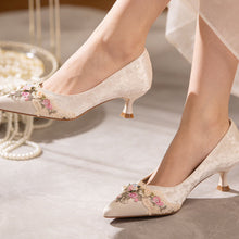 Load image into Gallery viewer, Women's Jacquard Kitten Heel Sandals | Pointed Toe Lace Flower Embroidery Heels