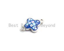 Load image into Gallery viewer, 100% Natural Shell Blue Clover Connector with Gold/Silver Plated Edging, Natural Blue Shell, Ocean Jewelry, 10x15mm,SKU#Z290