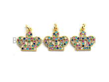 Load image into Gallery viewer, CZ Colorful Micro Pave Crown Pendant, Crown Shaped Pave Pendant, Gold plated, 15x13mm, Sku#F752