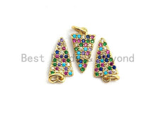 Load image into Gallery viewer, CZ Colorful Micro Pave Triangle Pendant, Triangle Shaped Pave Pendant, Gold plated, 8x14mm, Sku#F755