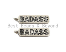 Load image into Gallery viewer, CZ Micro Pave Long Bar With Letter Pendant, Antique Silver Tone, Clear Cz Big Pave Bar Charm Pendant, 10x39mm,sku#F1013C