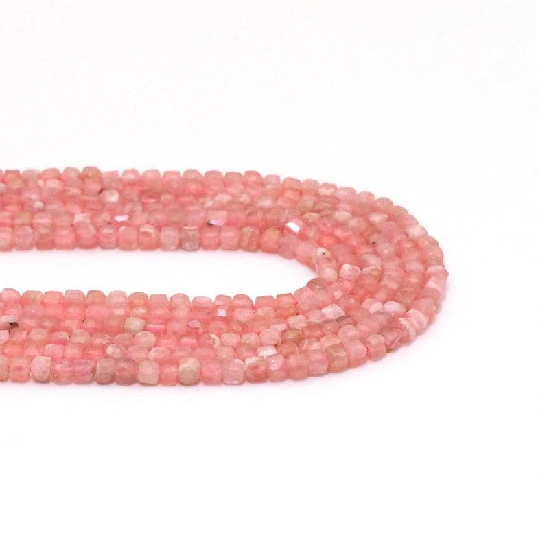 Genuine Rhodochrosite Faceted Cube Beads, 2.5mm, Sku#U1530
