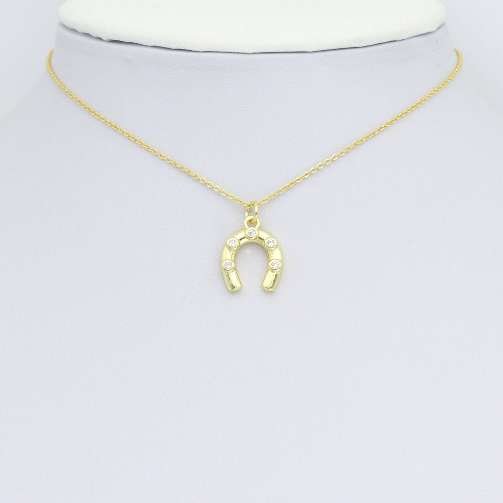 Clear CZ Gold U Shape horseshoe Charm Pendant,Sku#LD717