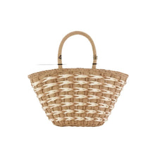 Load image into Gallery viewer, Handwoven Straw Beach Basket Bag - Color Block Shoulder Tote for Women