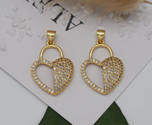 Load image into Gallery viewer, Half CZ and Half Hollow Out Heart Charm, Sku#LK633