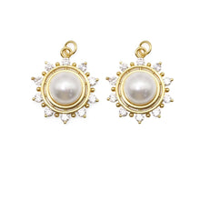 Load image into Gallery viewer, Clear CZ Gold Pearl Flower Charm, Sku#LK817