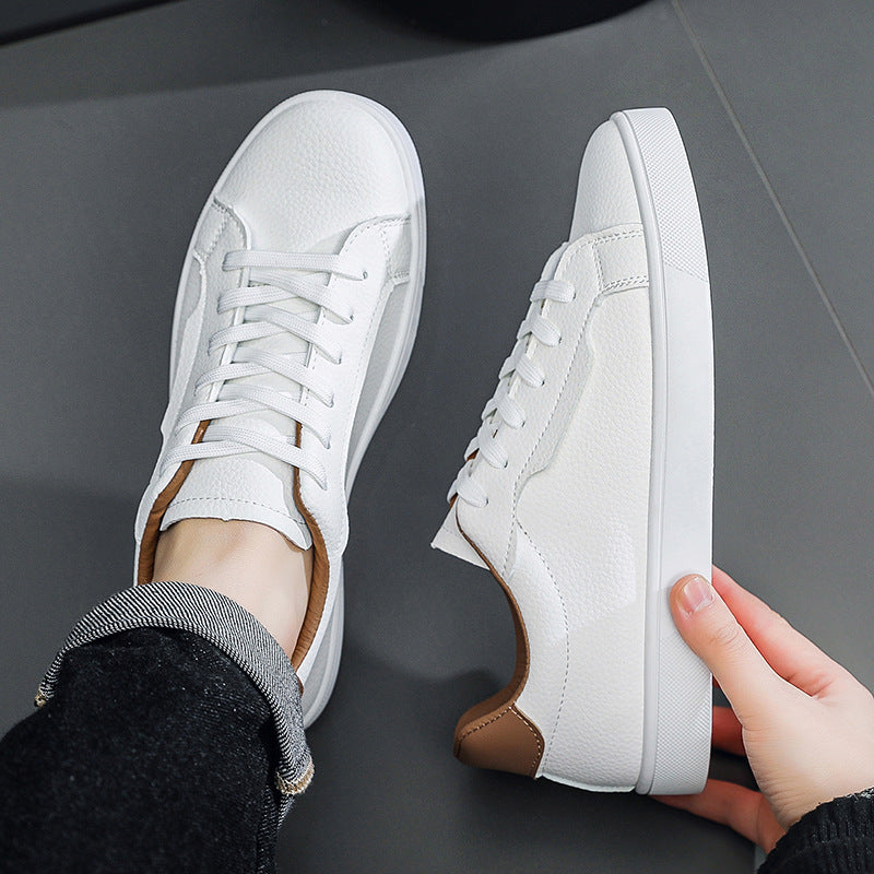 Men's Low-Top Patchwork Sneakers - Casual Lace-Up Athletic Shoes with Flat Heel