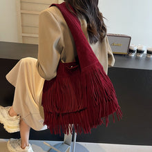Load image into Gallery viewer, Retro Tassel Bucket Bag for Women – PU Leather Shoulder Bag with Suede Lining