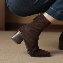 Load image into Gallery viewer, Women's Suede Square Toe Chunky Heel Boots