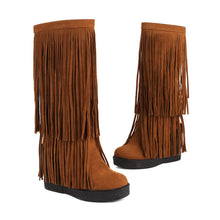Load image into Gallery viewer, Women's Tassel Wedge Boots | High-Heel Thick-Soled Retro Fashion Boots | Black Brown Yellow