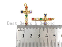 Load image into Gallery viewer, Colorful CZ Micro Pave Cross Pendant, Cz Pave Bracelet Necklace Pendant in Gold Finish,27x15mm, sku#F906