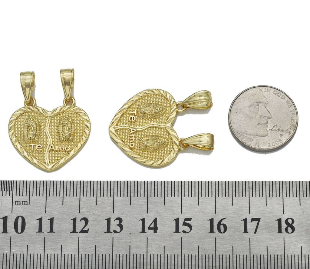 CZ Gold  Virgin Mary Te Amo Medallion Heart Charm, Sku#LK760