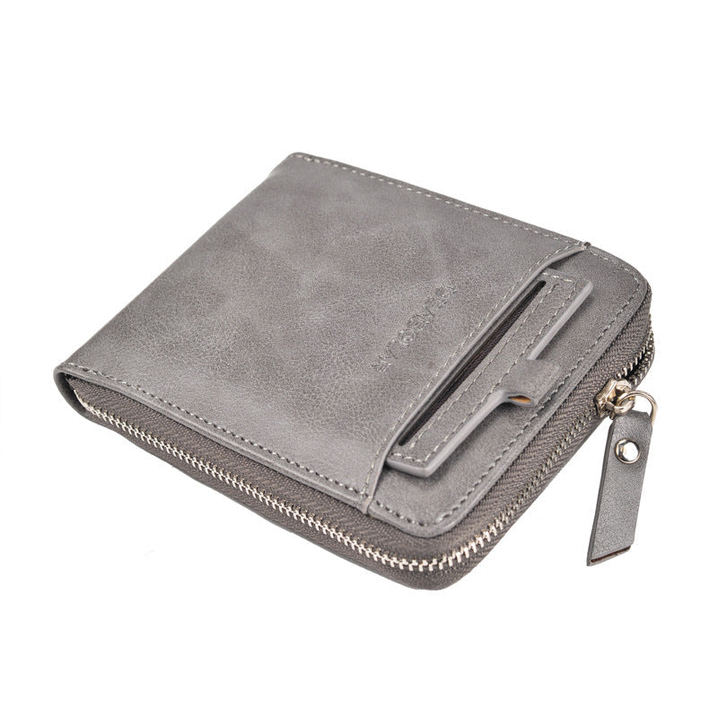 Men's Retro Multi-Card Zipper Wallet – PU Leather Slim Bifold with Coin Pocket