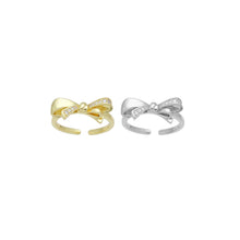 Load image into Gallery viewer, Gold Silver CZ Bow Adjustable Ring, Sku#A339