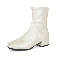 Load image into Gallery viewer, Women's Floral Embroidered Chunky Heel Booties | Retro Square Toe Slip-On Ankle Boots