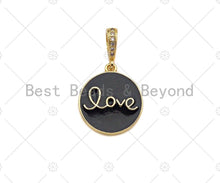 Load image into Gallery viewer, CZ Pave Clorful Enamel Love Coin Pendant, Pink Turquoise Yellow White Black Love Enamel pendant, Enamel Jewelry, 15mm,sku#ML28C
