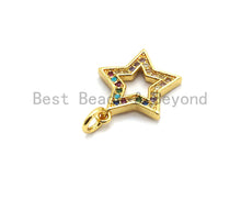 Load image into Gallery viewer, CZ Colorful Micro Pave Five Point Star Shape Pendant, Five Star Shaped Pave Pendant, Gold plated,14x15mm, Sku#F719