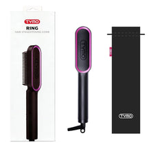 Load image into Gallery viewer, TYMO RING Hair Straightener Brush, Anti-Scald Ceramic Heated Straightening Flat Iron Comb, Frizz Control &amp; Smooth Shine, Dual Voltage, Black, with Travel Bag