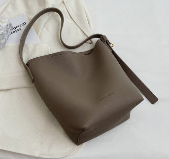 Women's Retro Bucket Bag - High-Capacity PU Leather Shoulder Bag with Compartments