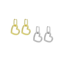 Load image into Gallery viewer, Gold Silver Dangle Heart Earrings, Sku#A276