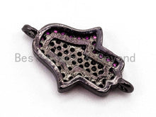 Load image into Gallery viewer, CZ Micro Pave Fuchsia Hamsa Hand Connector, Cubic Zirconia Space Connector in Gold Rose Gold,Silver,Black Color, 11x18mm, sku#A56