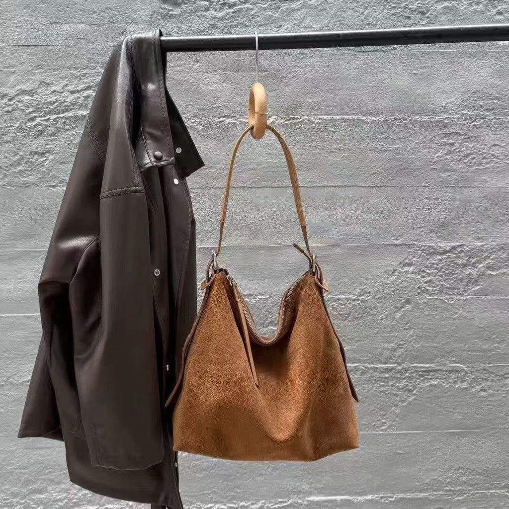 Women's Suede Crossbody Shoulder Bag | High-Capacity Commuter Bag with Zipper Pocket