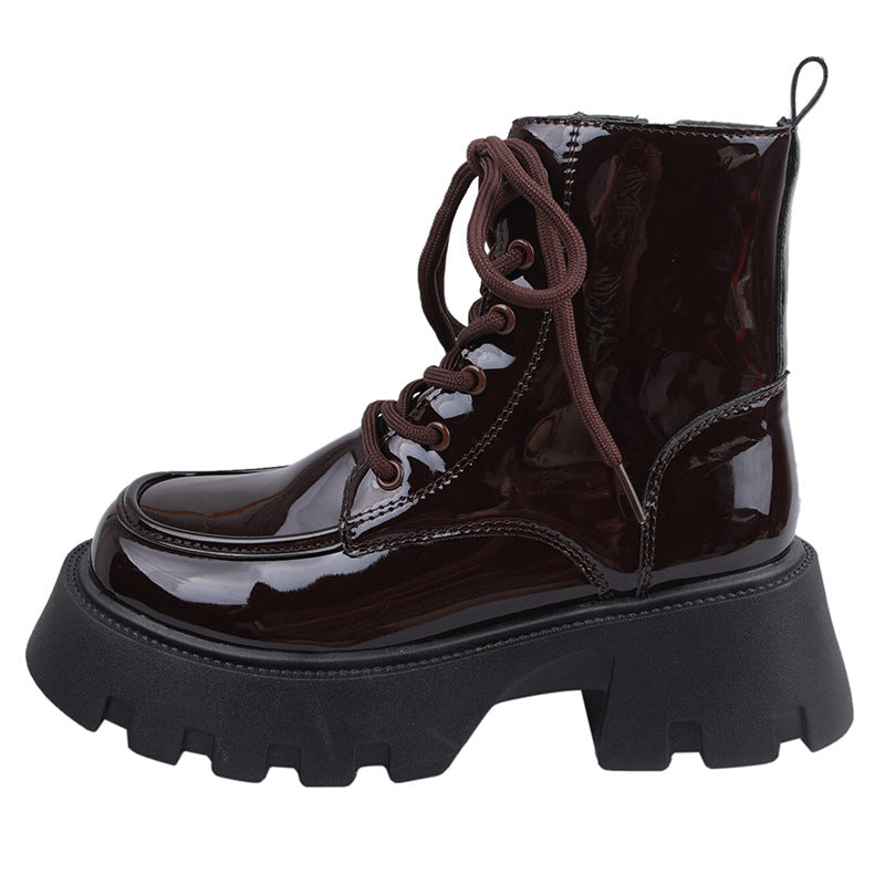 Women's Vintage British Chunky Heel Western Cowboy Ankle Boots | Lace-Up Round Toe Block Heel Booties