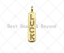 Load image into Gallery viewer, CZ Micro Pave Gold Bar LUCK Pendant, Cubic Zirconia Gold Strip Pendant, Micro pave Luck pendant, 9x43mm, sku#LK137