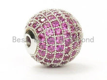Load image into Gallery viewer, 6mm/8mm/10mm/12mm Micro Pave Fuchsia CZ Stone Round Ball, Fuchsia Pave Gold/Silver/Rose Gold/Black Rhodium Bead Focal, 1/2pcs sku#G308FC