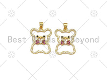 Load image into Gallery viewer, Colorful CZ Micro Pave Teddy Bear Shape Pendant, 18k Gold Filled Teddy Bear Charm, Necklace Bracelet Charm Pendant, 26x20mm, Sku#LK433