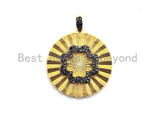 Load image into Gallery viewer, CZ Clear/Black Micro Pave Round With Flower Pendant, CZ Pave Pendant, Gold/Rose Gold/Silver/Gunmetal plated, 36x38mm, Sku#F772