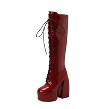 Load image into Gallery viewer, Women's Patent Leather Over-the-Knee Boots | Chunky Heel Round Toe Side Zipper