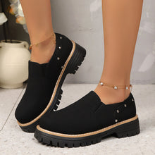 Load image into Gallery viewer, Women's Rivet Slip-On Chunky Heel Casual Shoes – PU Leather Low-Top British Style