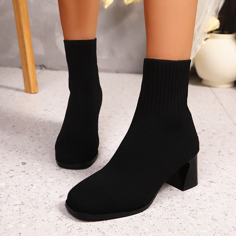 Women's Knitted Ankle Sock Boots – Stretch Slip-On Booties for Autumn | Black Beige Brown