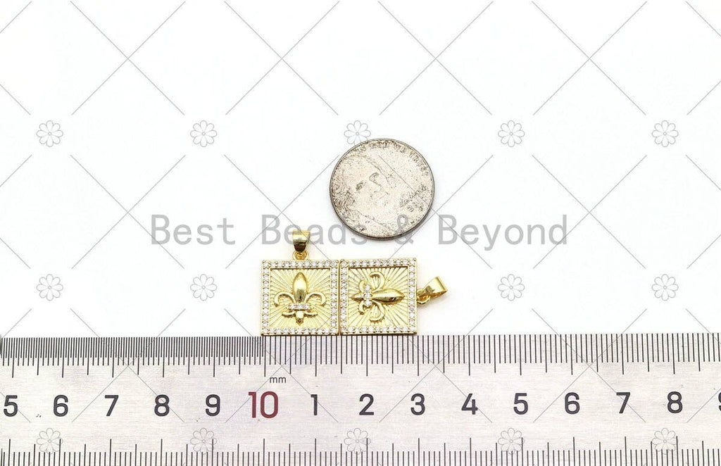 CZ Micro Pave Embossment Flower On Square Shape Pendant, 18K Gold Filled CZ Charm, Necklace Bracelet Charm Pendant,mm,Sku#LK498