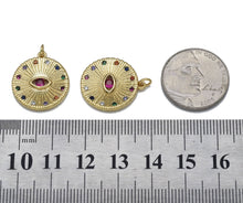 Load image into Gallery viewer, Gold Colorful CZ Evil Eye Coin Charm, Sku#LX97