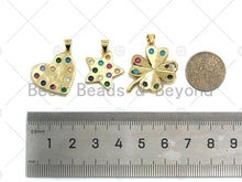 Load image into Gallery viewer, Colorful CZ Micro Pave Heart Star Clover Pendant Charm, Gold Filled star, heart, shamrock Charm, sku#L353