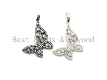 Load image into Gallery viewer, CZ Micro Pave Butterfly Shape Pendant with Baguette CZ cluster, Gold/Silver/Black/Rose Gold Plated Jewelry,29x31mm,sku#F699