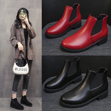 Load image into Gallery viewer, Women's Red Dr. Martens-Style Chunky Heel Ankle Boots – Round Toe, Lace-Up, Sizes 35–41