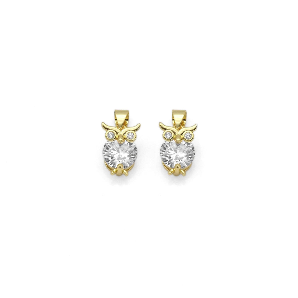 Gold Big Clear CZ Owl Charm, Sku#LK866