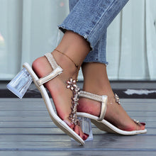 Load image into Gallery viewer, Women's Floral Sandals | Transparent Square Heel Open-Toe Summer Heels