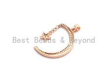 Load image into Gallery viewer, CZ Micro Pave Crescent Moon and Star Pendant ,Gold/Silver/Black/Rose Gold ,Cubic Zirconia Jewelry Findings,19x29mm,sku#F645
