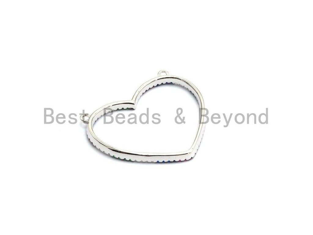 Rainbow Color CZ Micro Pave Large Heart Pendant, Cubic Zirconia Pave Pendant/Connector, Fashion Jewelry Findings, 27x31mm,sku#F655