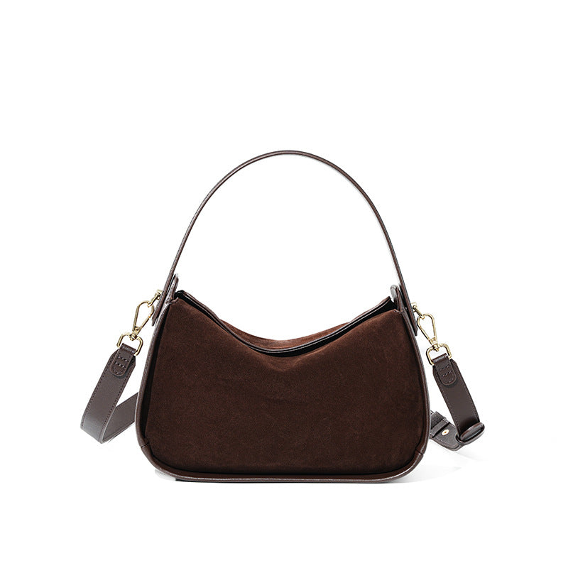 Women's Genuine Suede Leather Crossbody Bag – Vintage Style Shoulder Handbag