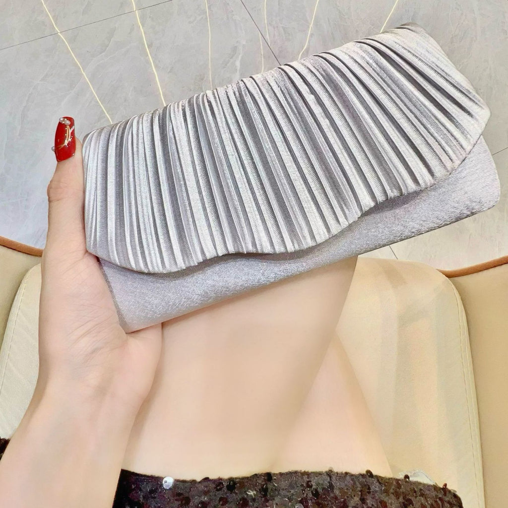 Elegant Satin Pleated Evening Clutch Bag - Cheongsam Style Formal Handbag with Hasp Lock