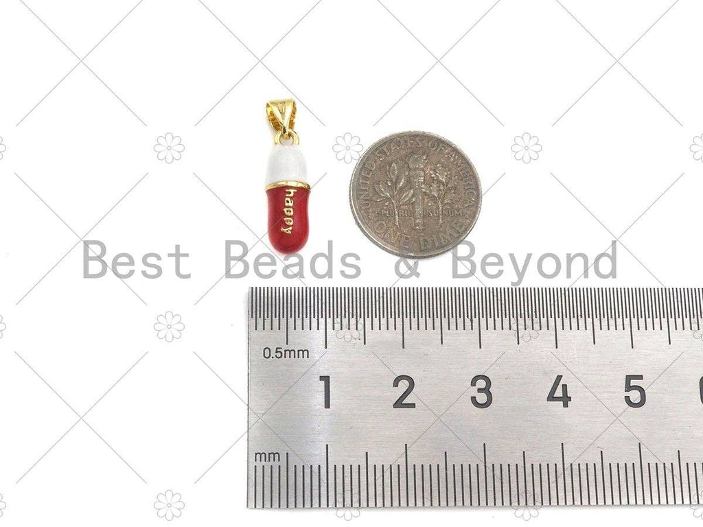 Enamel Colorful Pill Shape Pendant Charm,Happy Word Pink Turquoise Black Cobalt Red Enamel Jewelry,6x17mm,Sku#LK286